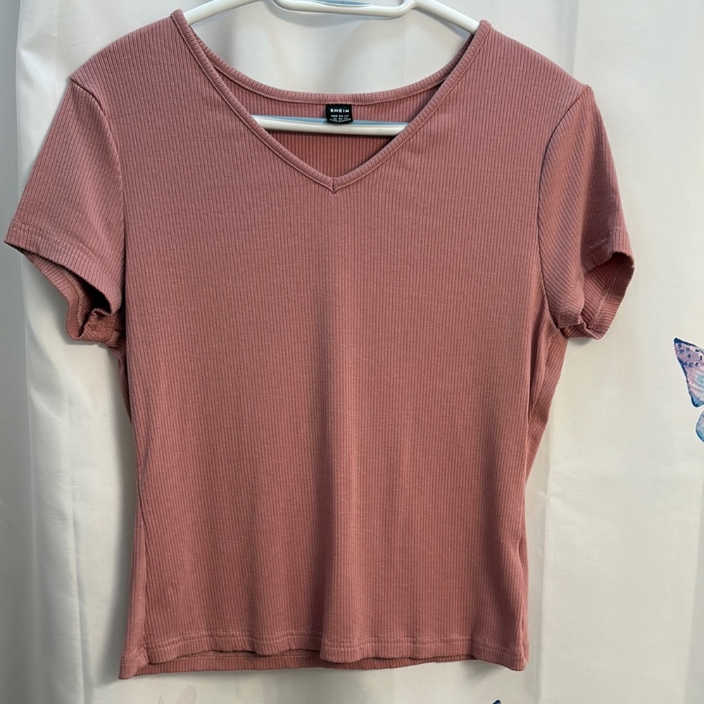 SHEIN Pink  Fitted Short Sleeve T-Shirt XL